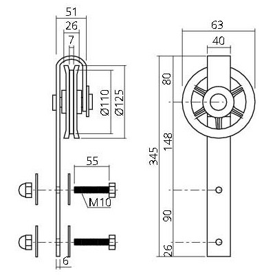 Roulettes pour porte coulissante WHEEL