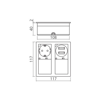 Bloc 1 prise et 2 USB chargeur à encastrer