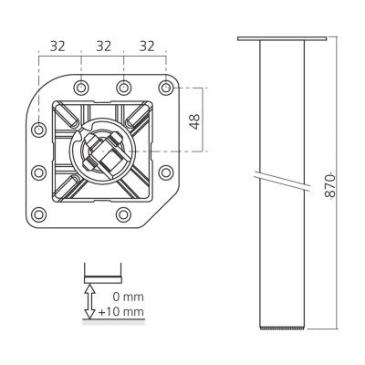 Pied de table carré 80 - hauteur 870 mm