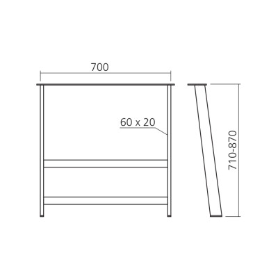 Pied de table incliné, hauteur 710 ou 870 mm