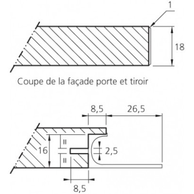 Porte de cuisine sur mesure LUNA - Poignée look inox