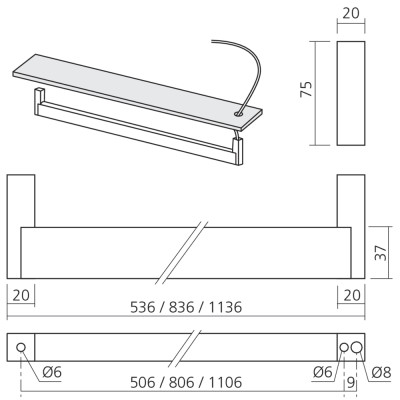 Tube de penderie lumineux LED 12V Rectangle