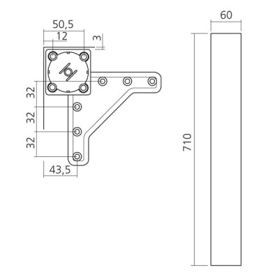 Pied de table carré - 710 mm