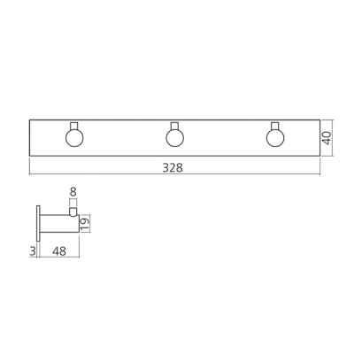 Support 3 patères rondes inox