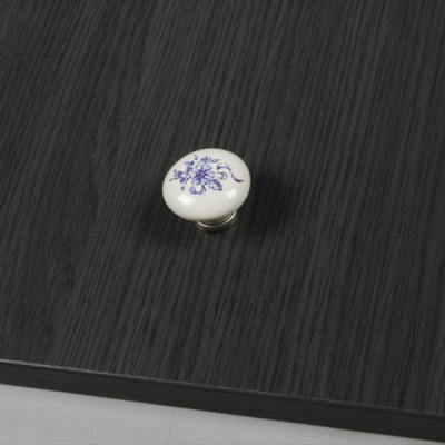 Bouton de meuble - Porcelaine et Fleur argent