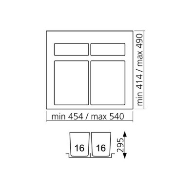 Poubelle cuisine pour tiroir 600 mm - 2 bacs 32 litres