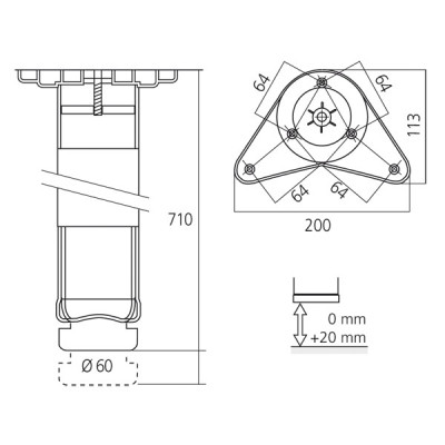 Lot de 4 pieds de table ronds ALDO hauteur 710mm, diamètre 60mm