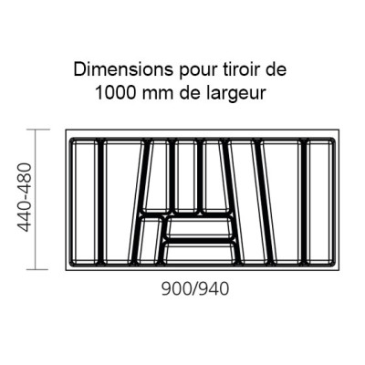 Range couvert CONFORT pour tiroir de 1000 mm