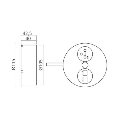 Bloc 1 prise et 2 RJ45 encastrable Twist