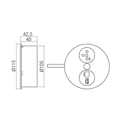 Bloc 1 prise, 1 RJ45 et 1 port USB transfert encastrable Twist