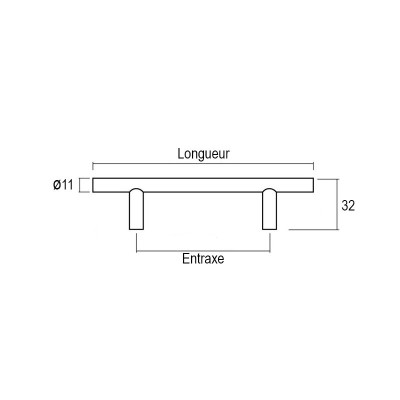 Poignée de cuisine forme bâton look aluminium diamètre 11 mm