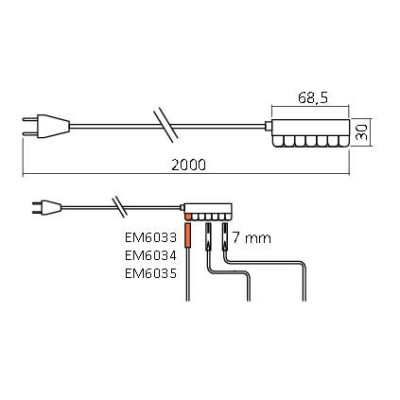 Fil d'alimentation + interrupteur, longueur 2000 mm